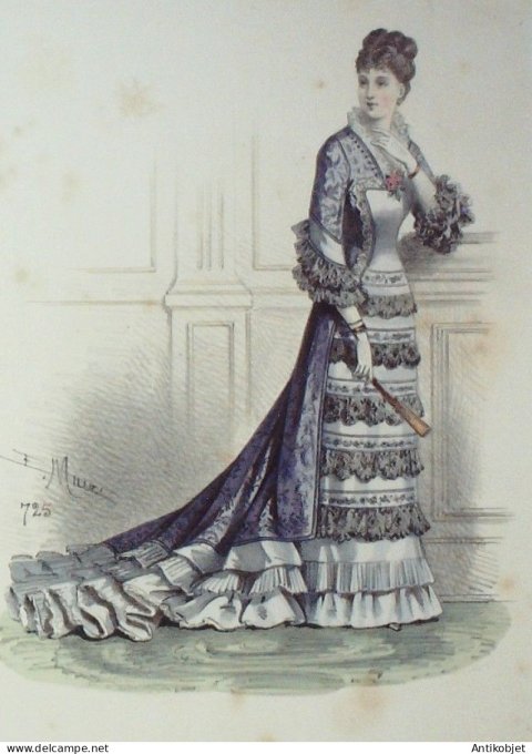 Gravure Mode Elegance Parisienne 1876 # 725 (Old Fashion plate)