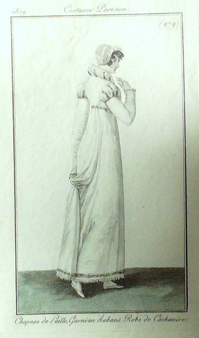 Gravure Mode Costume Parisien 1809 #  979 (eau forte old Fashion plate