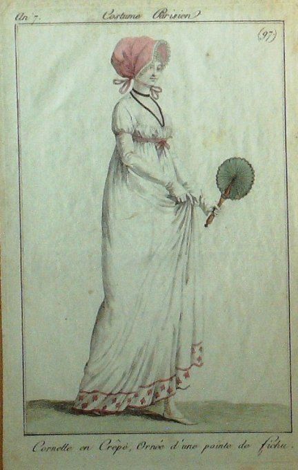 Gravure Mode Costume Parisien 1798 an  7 #  97 (eau forte old Fashion plate