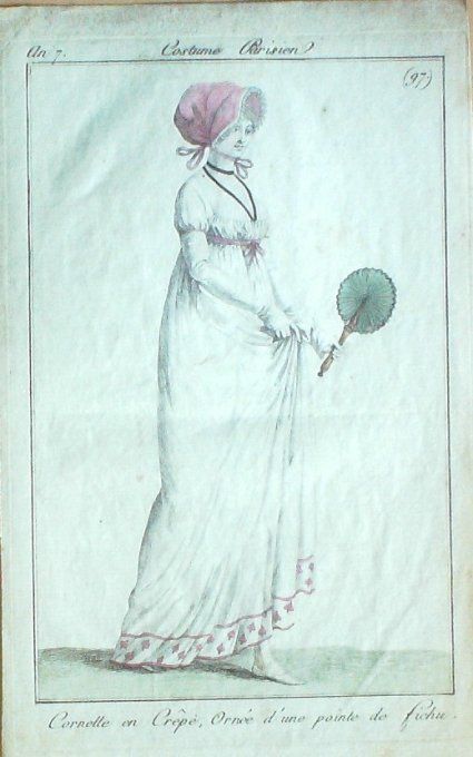 Gravure Mode Costume Parisien 1798 an  7 #  97 (eau forte old Fashion plate