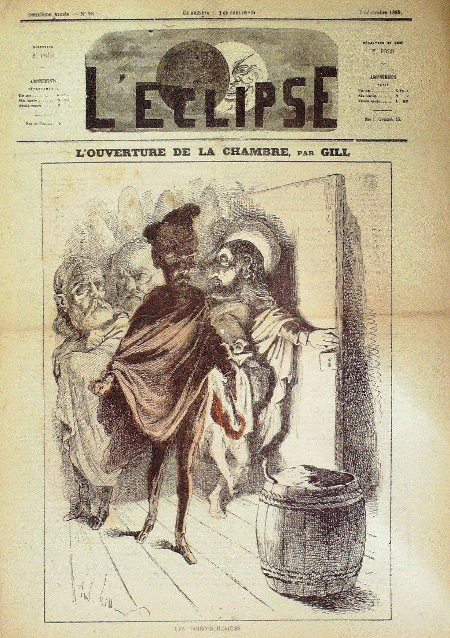 L'Eclipse 1869 n°98 OUVERTURE de la CHAMBRE POMPIER André GILL