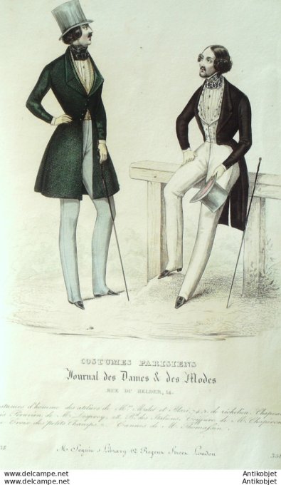 Gravure de mode Costume Parisien 1838 n°3583 Costumes homme