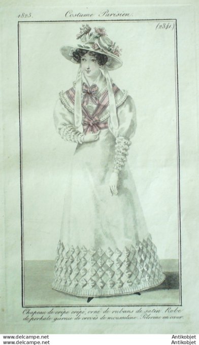 Costume Parisien 1825 # 2341 Robe perkale & mousseline Pelerine