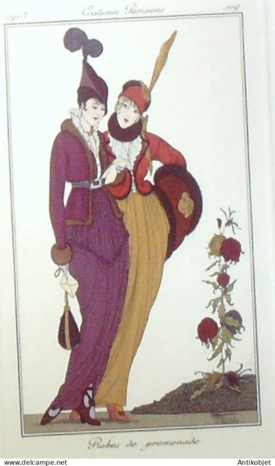 Gravure de mode Costume Parisien 1913 pl.119 VALLEE Armand Robes