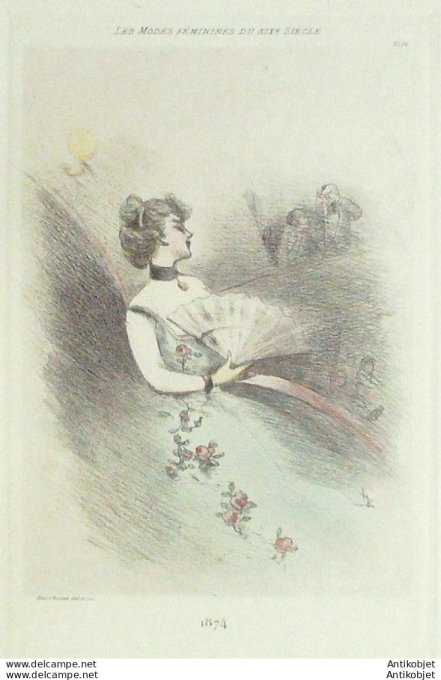Gravure Mode Boutet (pointe seche aquarellee old Fashion plate) Pl 74-1902