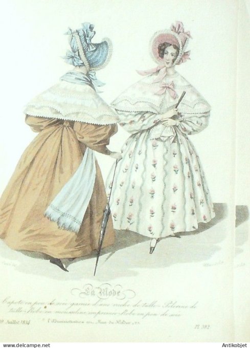 Gravure La mode 1834 # 382 (aquarelle old Fashion plate)