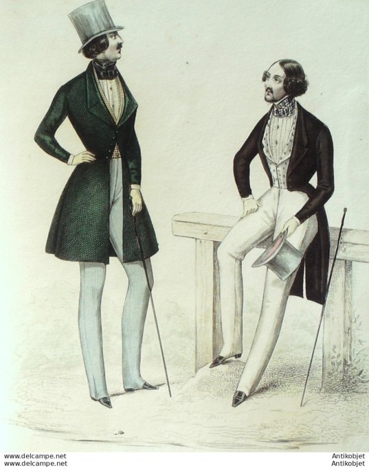 Gravure de mode Costume Parisien 1838 n°3583 Costumes homme