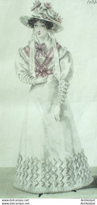 Costume Parisien 1825 # 2341 Robe perkale & mousseline Pelerine