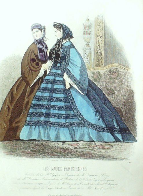 Gravure Les Modes Parisiennes 1861 # 980 Robes en négligé Maison Gagelin