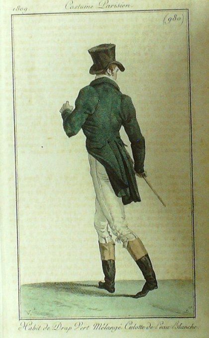Gravure Mode Costume Parisien 1809 #  980 (eau forte old Fashion plate