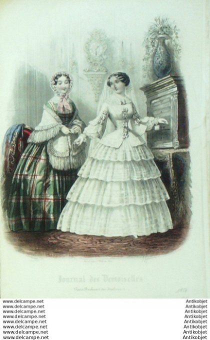 Gravure Mode J.Demoiselles 1854 # 01 (aquarelle Old Fashion plate)