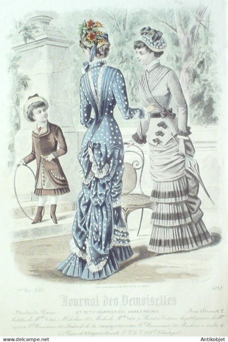 Gravure Mode J.Demoiselles 1880 # 4257 (aquarelle Old Fashion plate)