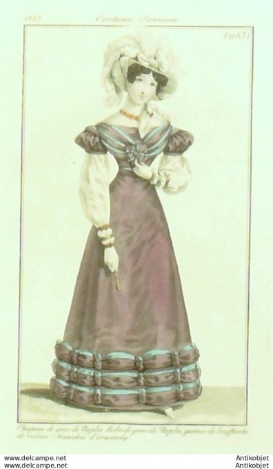 Costume Parisien 1823 # 2183 Robe de gros de Naples