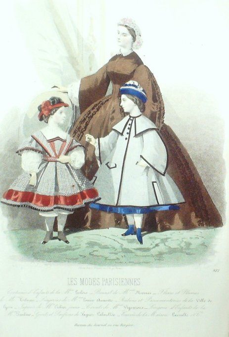 Gravure Les Modes Parisiennes 1861 # 981 Robes velours Maison Leclère