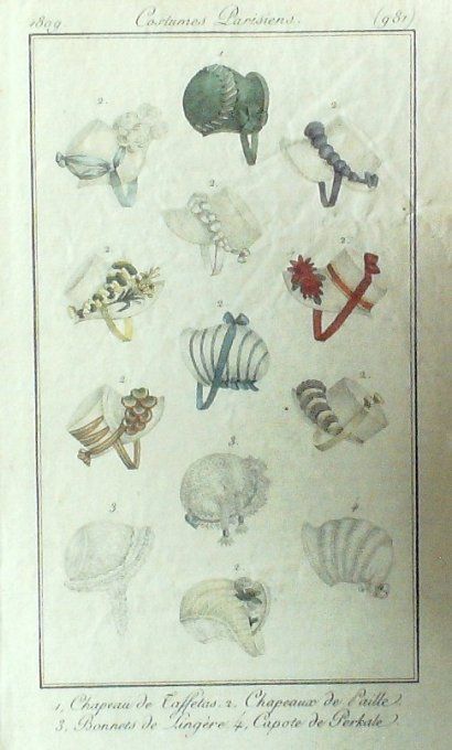 Gravure Mode Costume Parisien 1809 #  981 (eau forte old Fashion plate