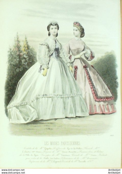 Gravure Les Modes Parisiennes 1863 #1068 Robes Perkale Maison Cagelin