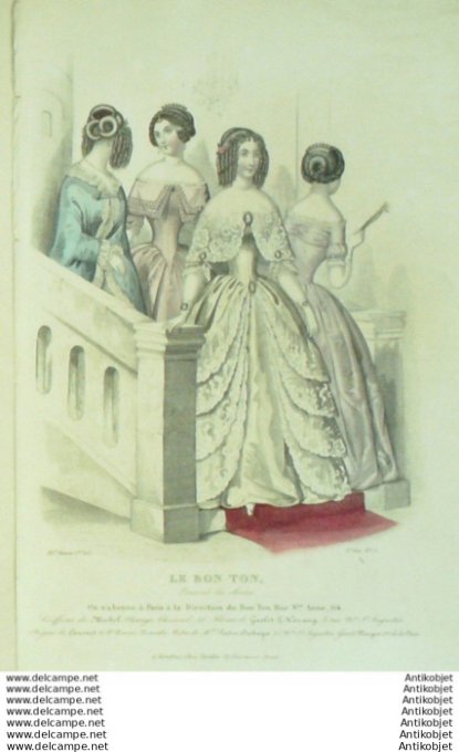 Gravure Mode Le Bon Ton 1845 #  5 (aquarelle old fashion plate)