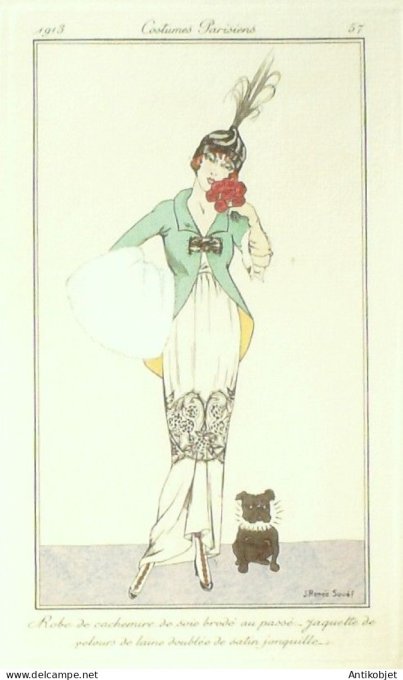 Gravure Mode Costume Parisien 1913 #   57 Souef J.Renee (eau forte)