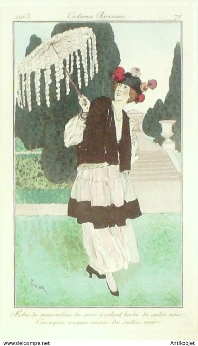 Gravure Mode Costume Parisien 1913 #  72 Drian Adrien Etienne (eau forte)