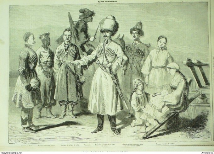 Le Monde illustré 1857 n°  8 Russie Stavropol Types Caucasiens Algérie Djurdjura