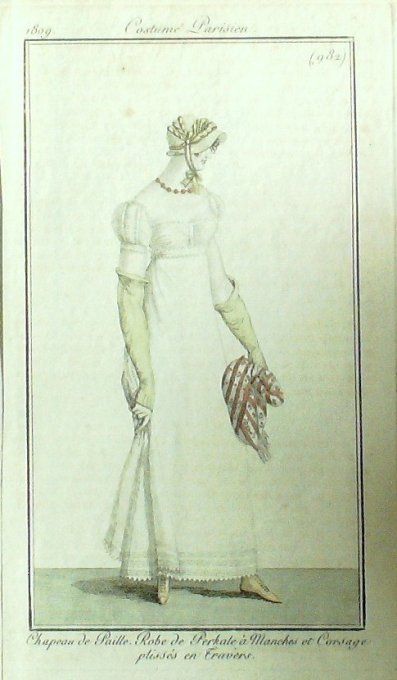 Gravure Mode Costume Parisien 1809 #  982 (eau forte old Fashion plate