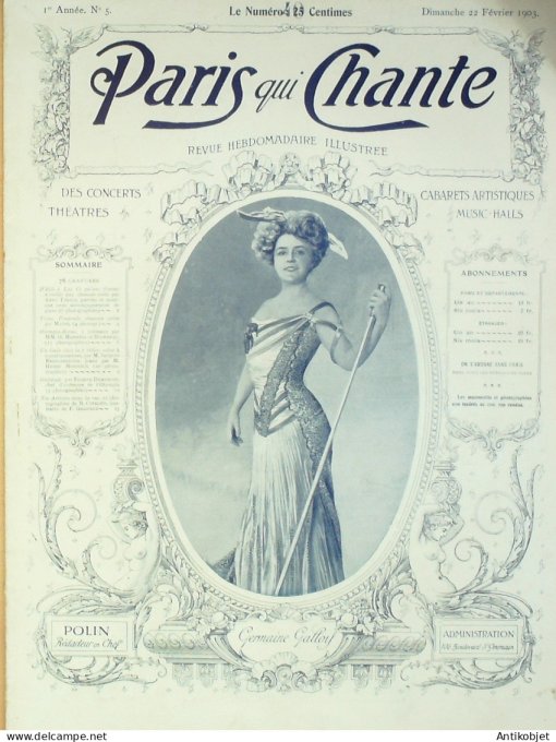 Paris qui chante 1903 n°  5 Thibaud Mayol Monréal Domergue Galipaux