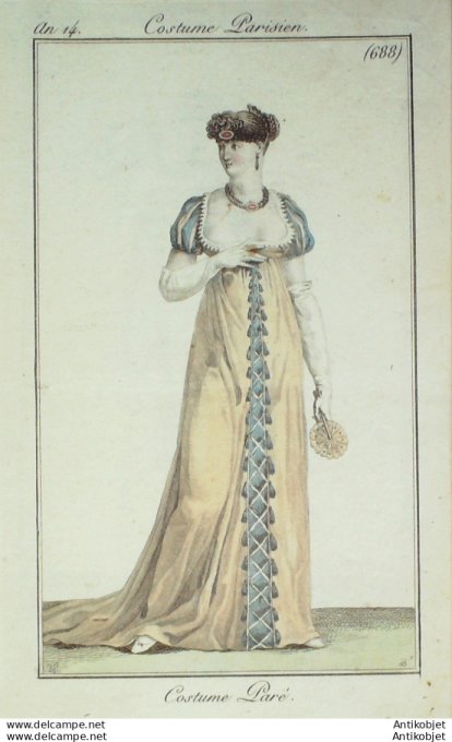 Gravure de mode Costume Parisien 1805 n° 688 (An 14) Costume paré