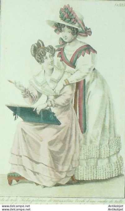 Gravure de mode Costume Parisien 1825 n°2335 Fichu Pélerine mousseline