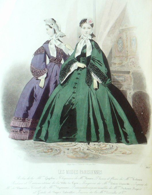 Gravure Les Modes Parisiennes 1861 # 983 Robes en coton Maison Gagelin