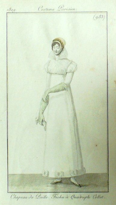 Gravure Mode Costume Parisien 1809 #  983 (eau forte old Fashion plate