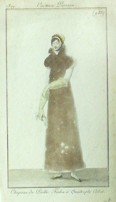 Gravure Mode Costume Parisien 1809 #  983b (eau forte old Fashion plate