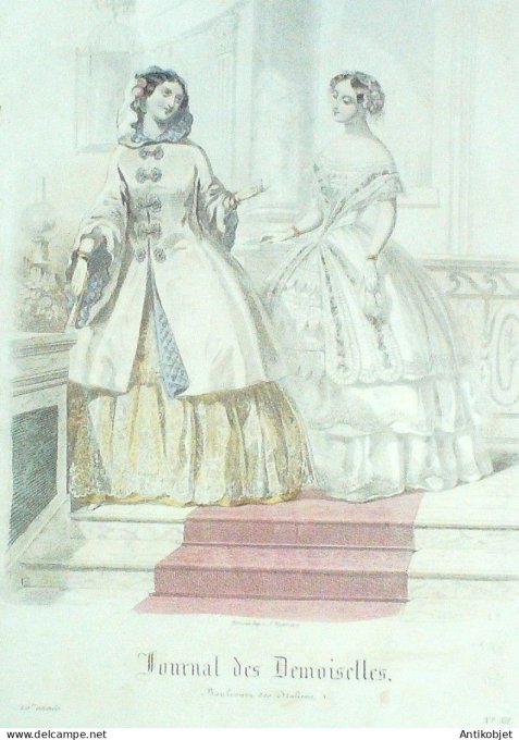 Gravure Mode J.Demoiselles 1852 # 12 (aquarelle Old Fashion plate)