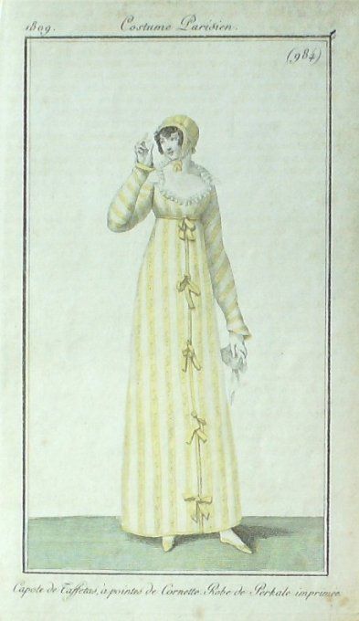 Gravure Mode Costume Parisien 1809 #  984 (eau forte old Fashion plate