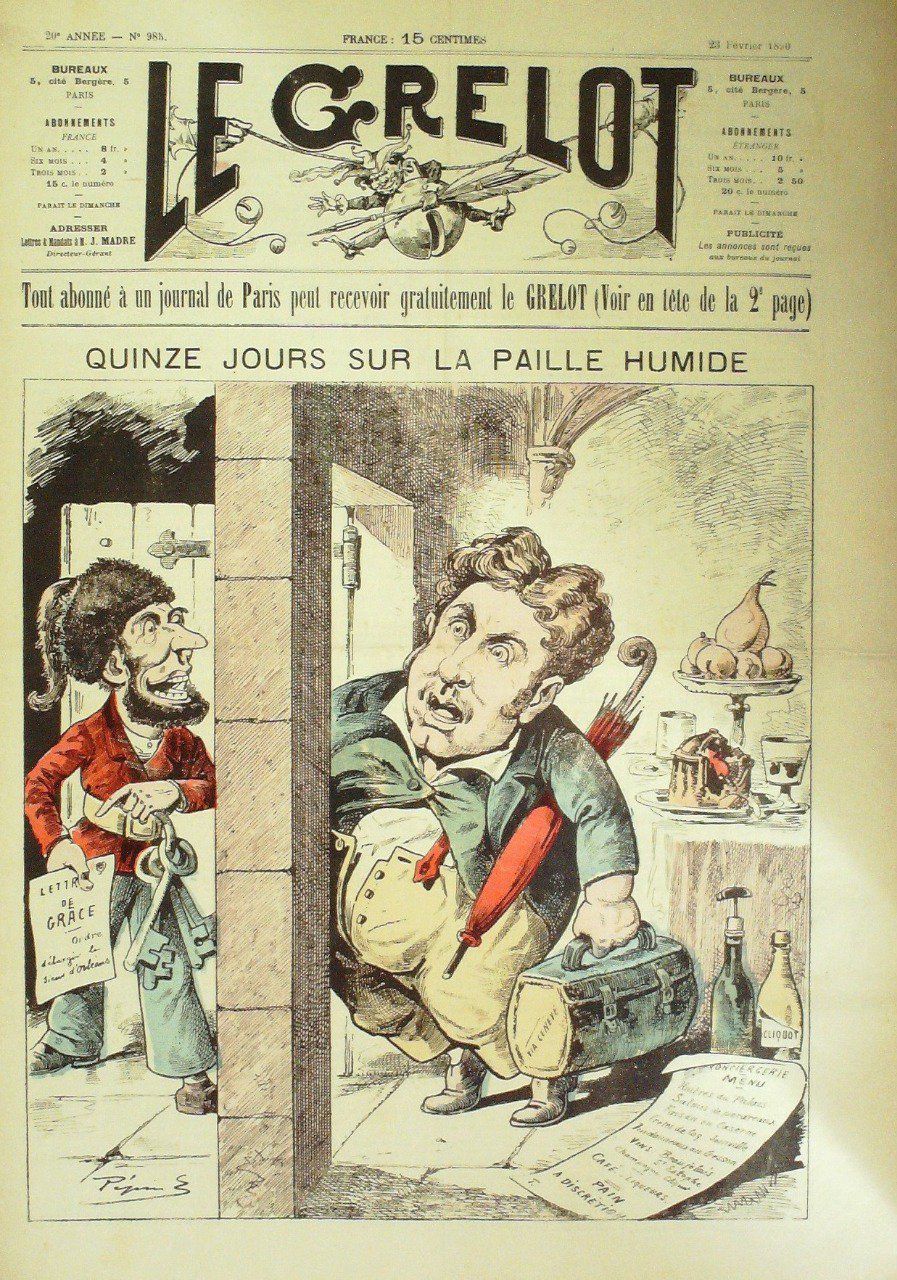 Le Grelot 1890 n° 985 QUINZE JOURS sur la PAILLE HUMIDE PEPIN