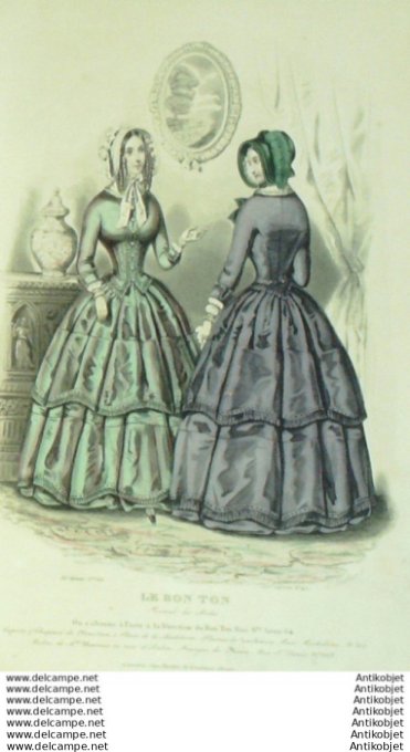 Gravure Mode Le Bon Ton 1844 # 42 (aquarelle old fashion plate)