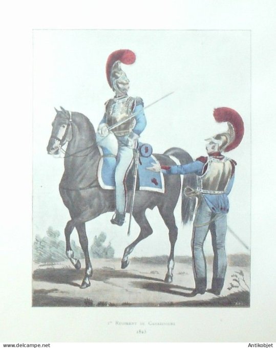 Costume militaire 1er Régiment de Carabiniers en 1825 signé Louis Vallet