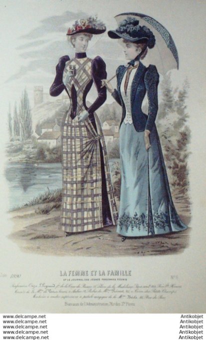 Gravure Mode La Femme & La Famille 1890 # 06 (Old Fashion plate)