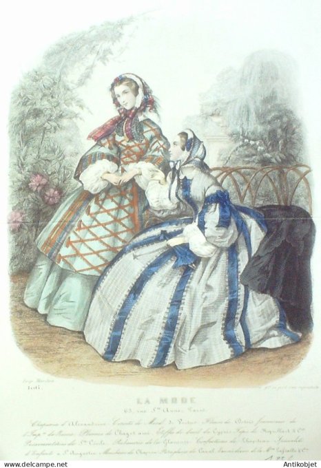 Gravure La mode 1856 #  1 (aquarelle old Fashion plate)