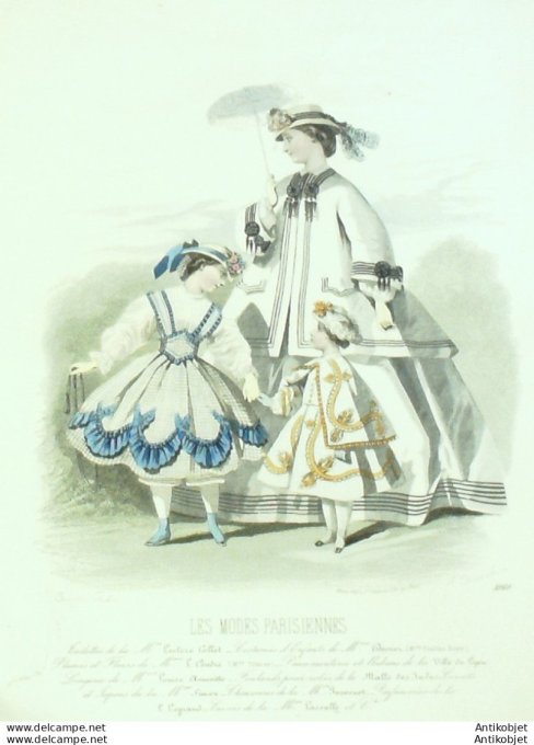 Gravure Les Modes Parisiennes 1863 #1069 Robe & mantelet Maison Leclère-Collot