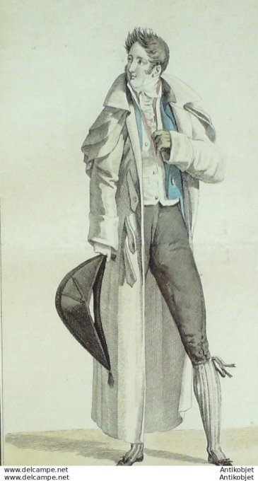 Gravure de mode Costume Parisien 1812 n°1206 Carrick à collets ronds Homme