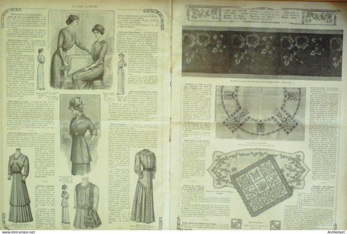 La Mode illustrée journal 1910 n° 27 Toilettes Costumes Passementerie