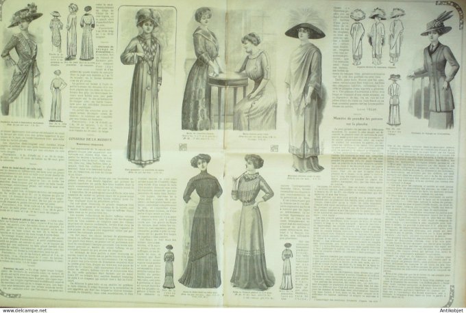 La Mode illustrée journal 1910 n° 27 Toilettes Costumes Passementerie