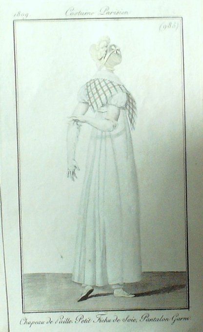 Gravure Mode Costume Parisien 1809 #  985 (eau forte old Fashion plate