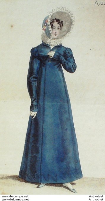Gravure de mode Costume Parisien 1818 n°1761 Redingote de Levantine à à retrousses