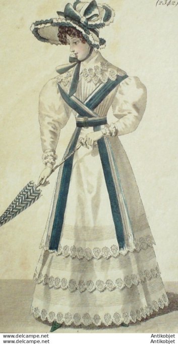 Costume Parisien 1825 # 2342 Robe perkale écharpe en ruban