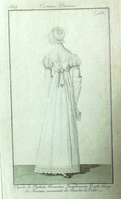 Gravure Mode Costume Parisien 1809 #  986 (eau forte old Fashion plate