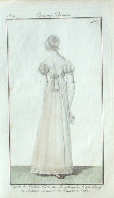 Gravure Mode Costume Parisien 1809 #  986 (eau forte old Fashion plate 