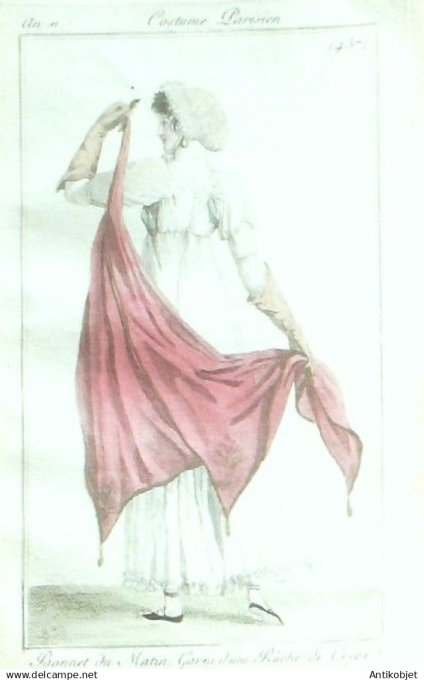 Costume Parisien 1803 an 11 # 457 (eau forte) Bonnet garni de rà»che en crêpe