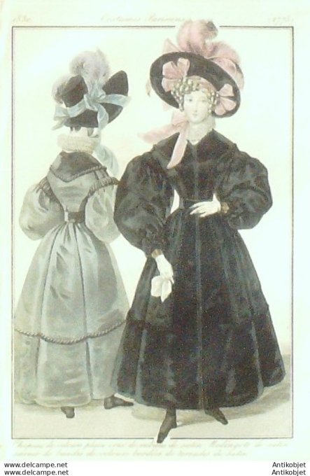 Costume Parisien 1830 # 2775 Redingote de satin garnie