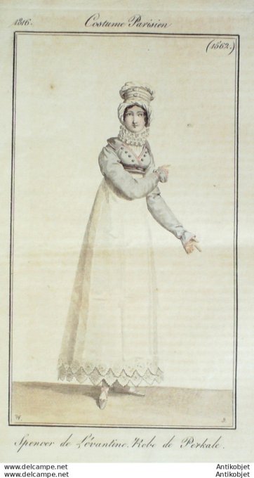 Gravure de mode Costume Parisien 1816 n°1562 Spencer de Lévantine